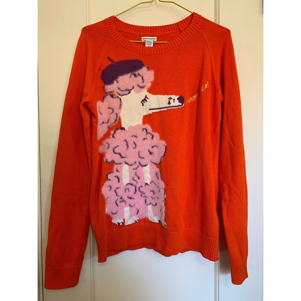 Amazon Essentials Girls XXL Orange Poodle Intarsia Knit Sweater Woof La La